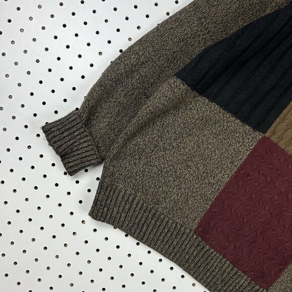 Munsingwear Brown Chunky Knit Sweater Large Grandpa 90s Checkered SOFT Vintage - Picture 3 of 6